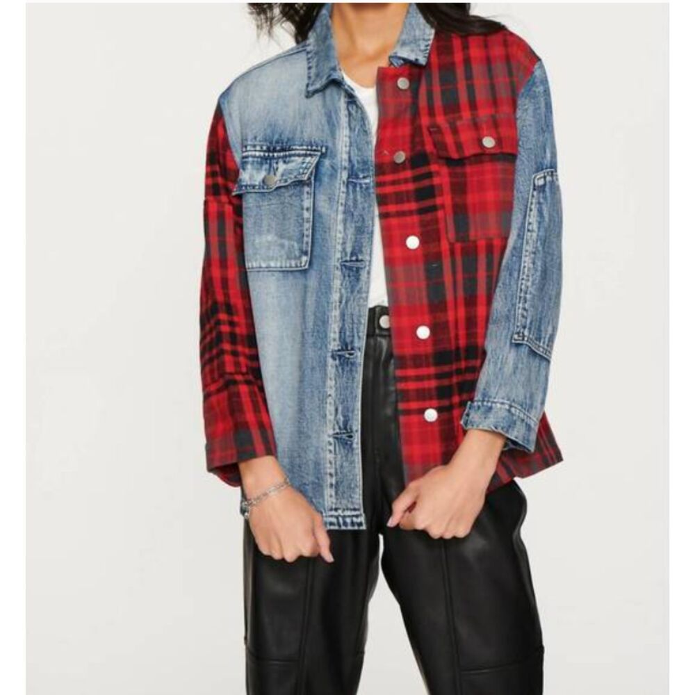 Blue Revival Your Ex-Boyfriends Silver Hardware Plaid Shirt Jacket Sz M